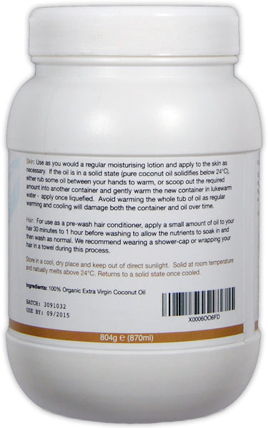 Nourish'd Extra Virgin Coconut Oil 800g - 100% Raw and Certified Organic