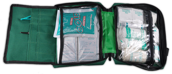 90 Piece Premium First Aid Kit Bag - Includes Eyewash, 2 x Cold (Ice) Packs and Emergency Blanket